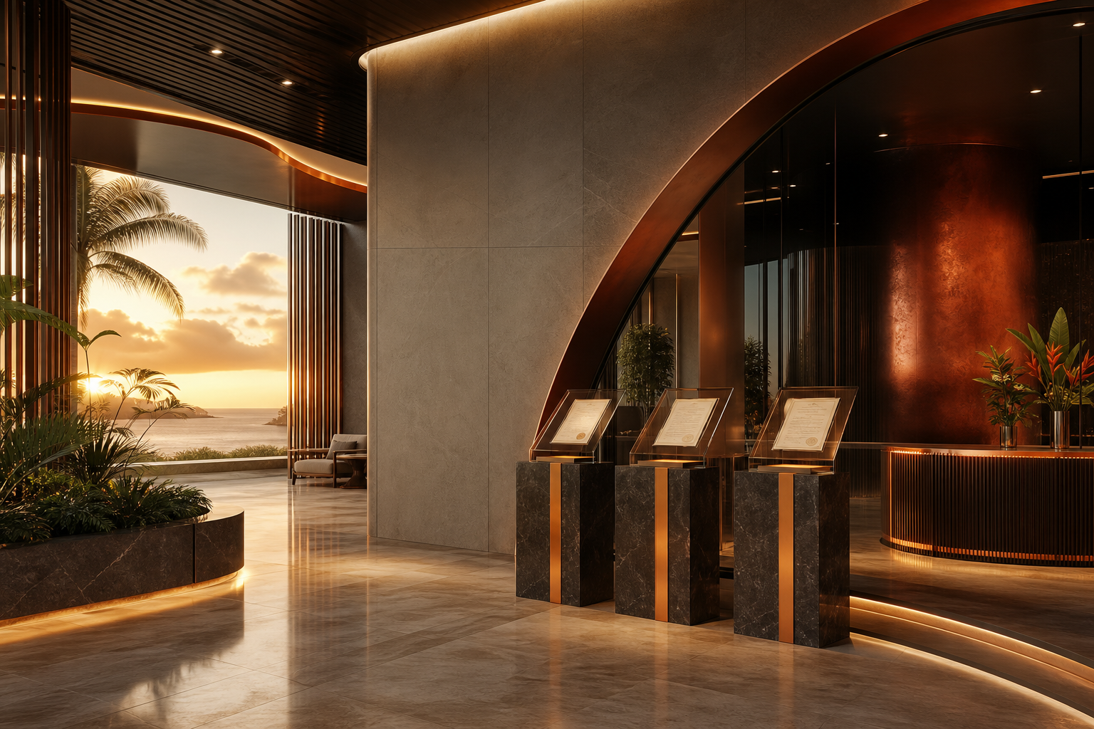Luxury red-orange corporate interior